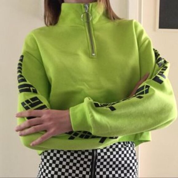 H&M  woman 's neon green cropped sweatshirt size s - Picture 1 of 12